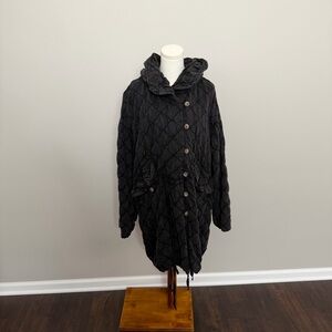 Free People One Cedar Parachute Quilted Black Button-Front Hooded Coat Black